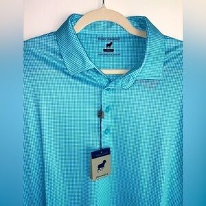 NEW W/ TAGS Horn Legend Golf Polo Shirt Size L Performance Blue White Gingham